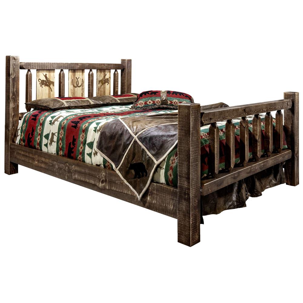 Homestead Collection Twin Bed w/ Laser Engraved Bronc Design, Stain & Clear Lacquer Finish. Picture 1
