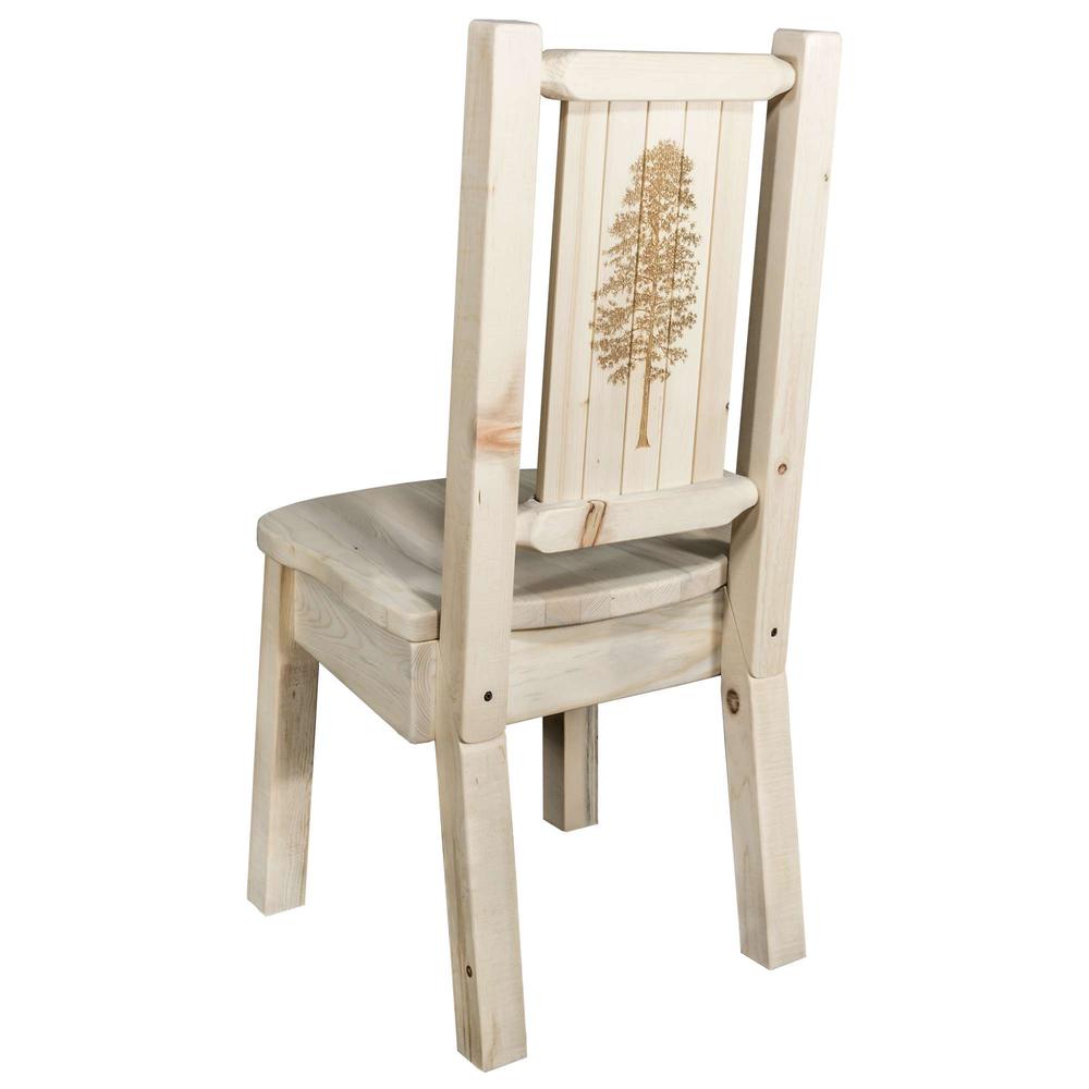 Homestead Collection Side Chair w/ Laser Engraved Pine Tree Design, Clear Lacquer Finish. Picture 1
