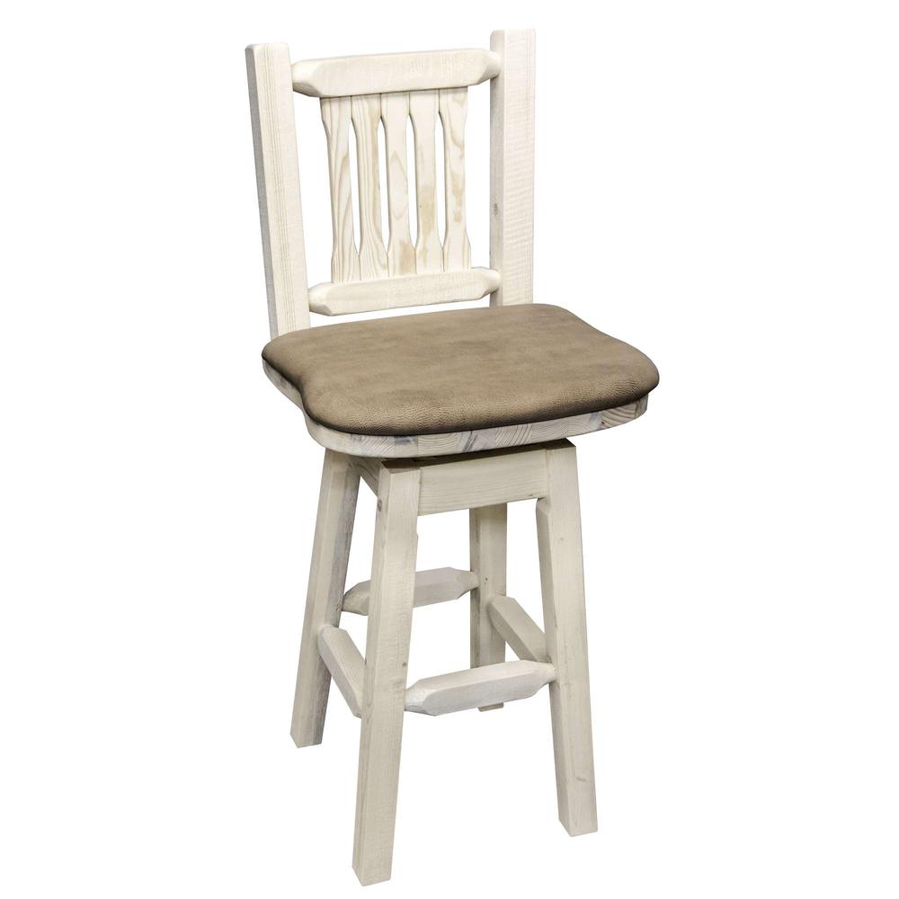 Homestead Collection Barstool w/ Back & Swivel, Ready to Finish w/ Upholstered Seat, Buckskin Pattern. Picture 1