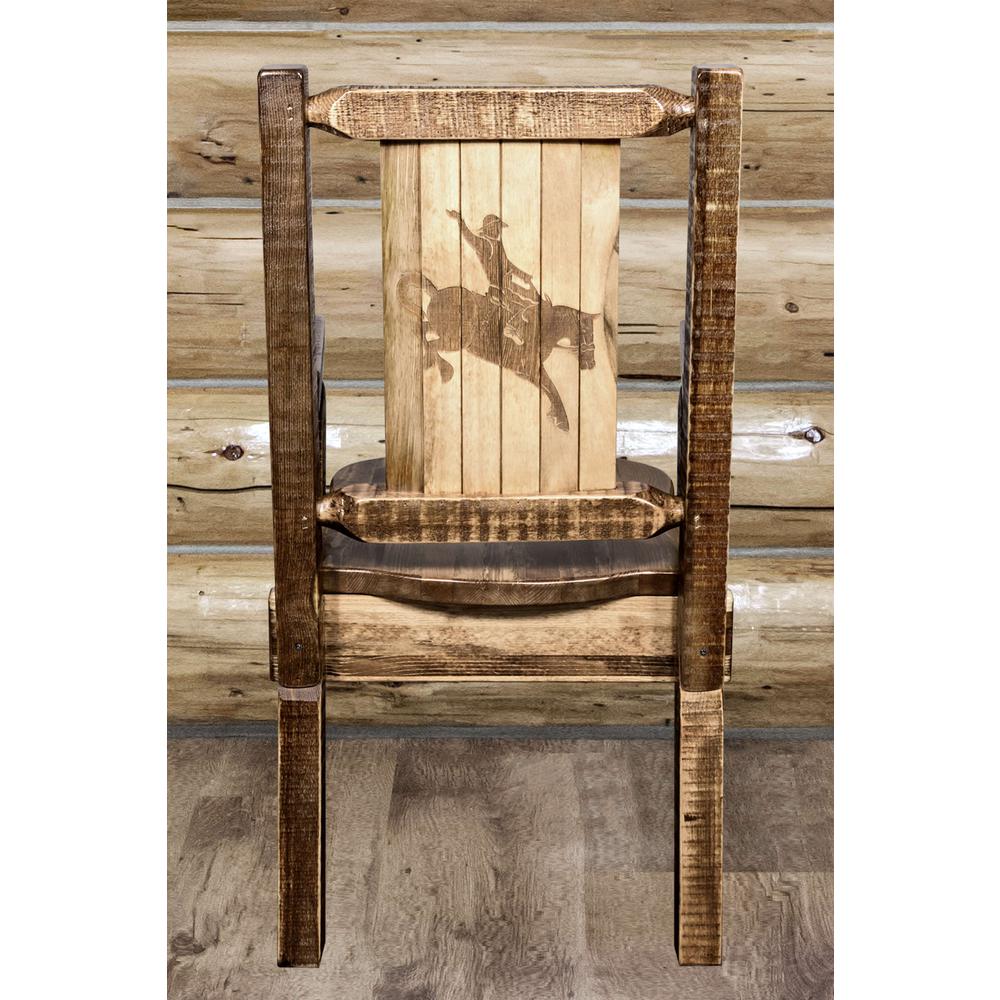 Homestead Collection Captain's Chair w/ Laser Engraved Bronc Design, Stain & Lacquer Finish. Picture 7