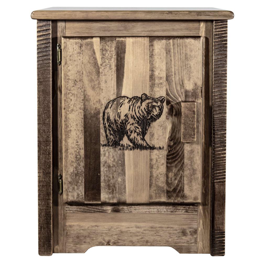 Homestead Collection Accent Cabinet w/ Laser Engraved Bear Design, Left Hinged, Stain & Clear Lacquer Finish. Picture 2