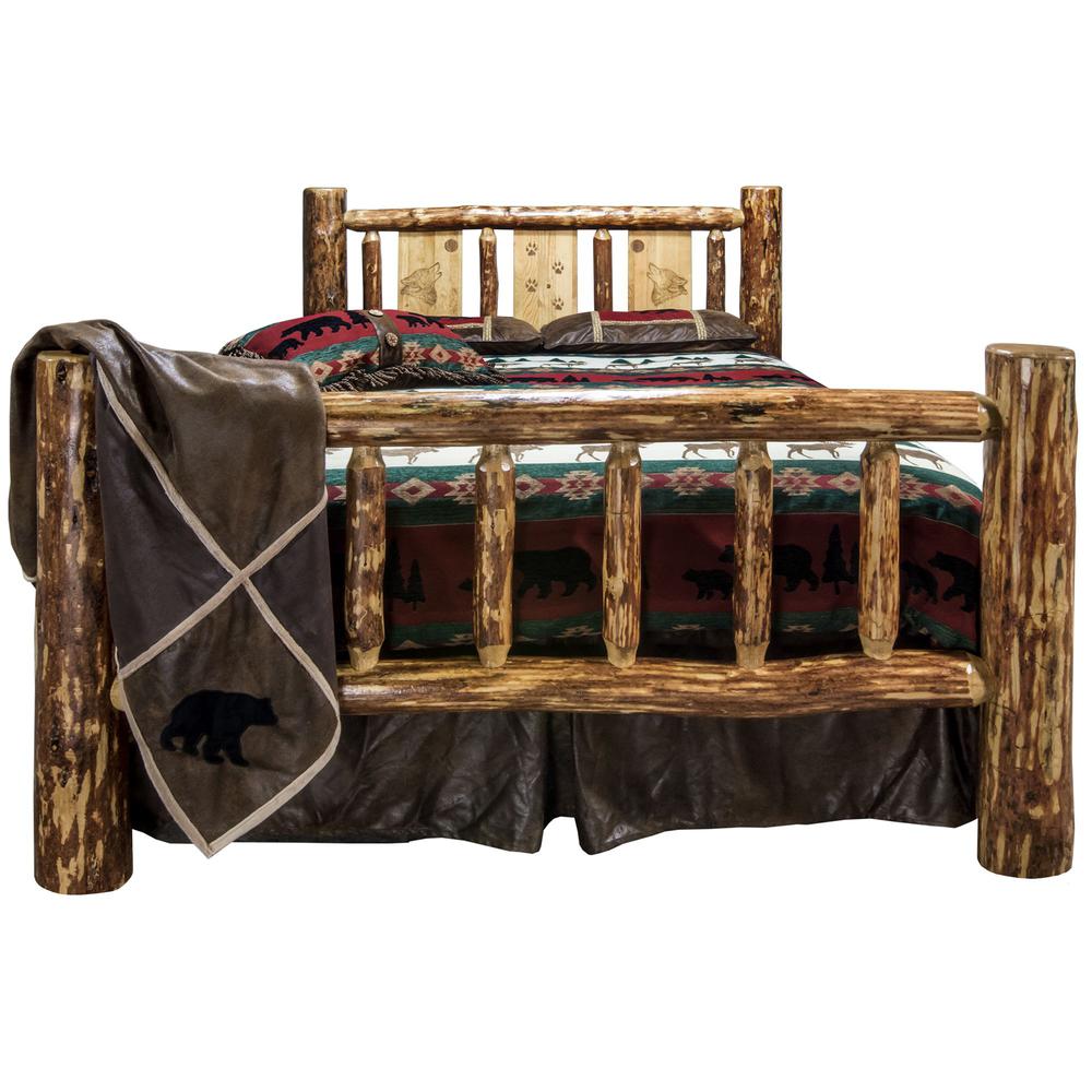 Glacier Country Collection Queen Bed w/ Laser Engraved Wolf Design. Picture 2
