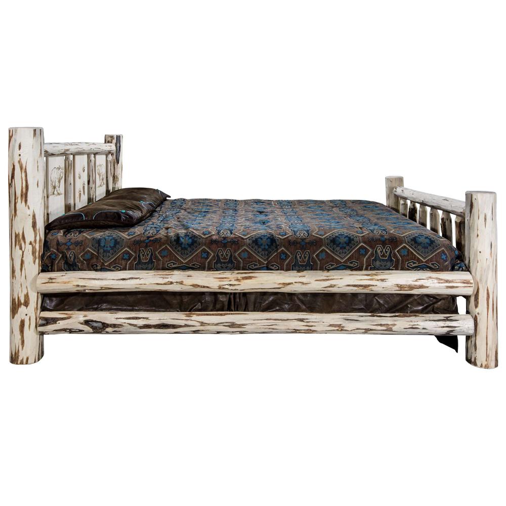Montana Collection Queen Bed w/ Laser Engraved Bear Design, Clear Lacquer Finish. Picture 4