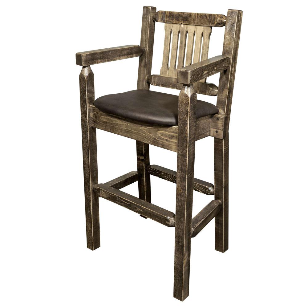 Homestead Collection Counter Height Captain's Barstool - Saddle Upholstery, Stain & Lacquer Finish. Picture 2