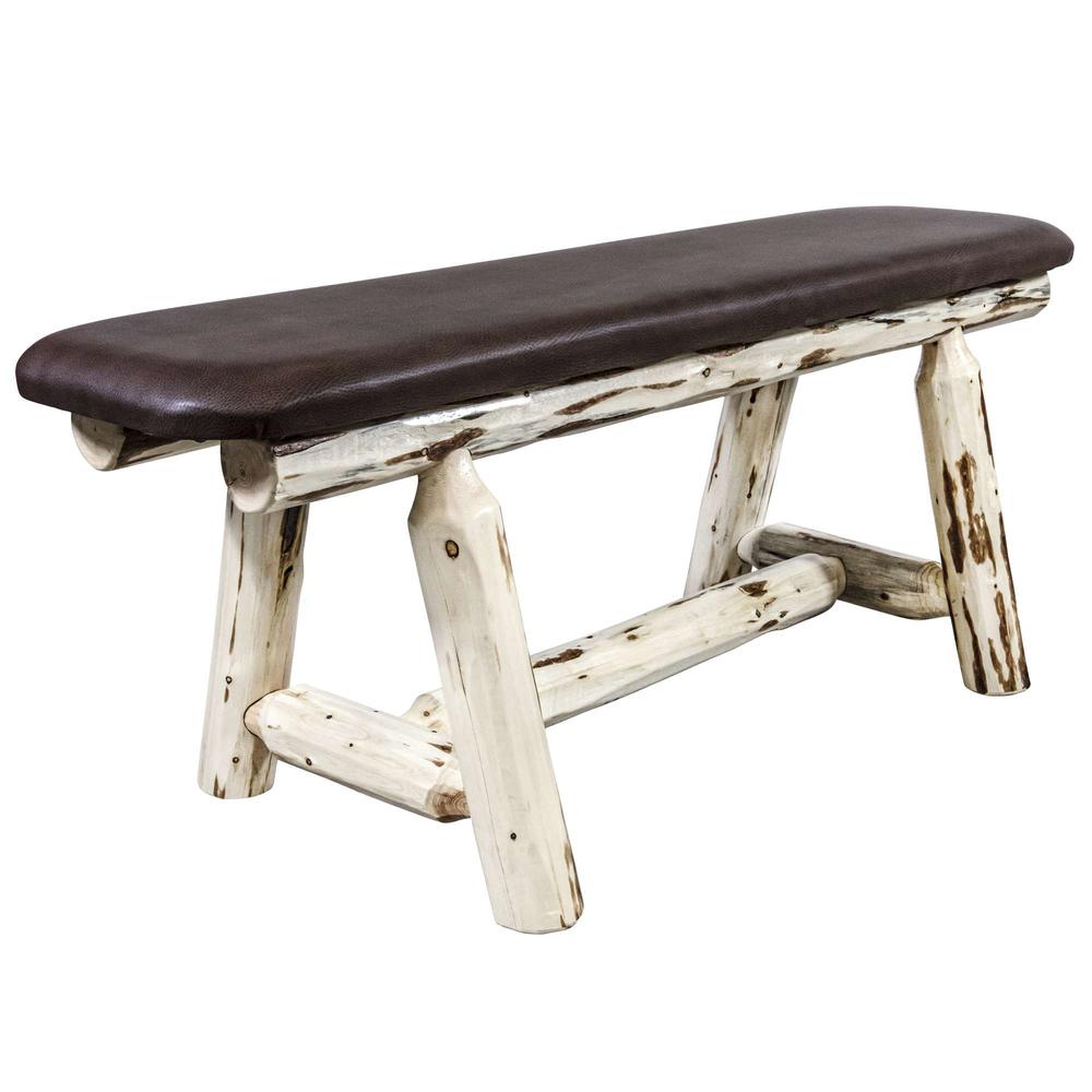 Montana Collection Plank Style Bench, Clear Lacquer Finish, 45 Inch w/ Saddle Upholstery. Picture 1