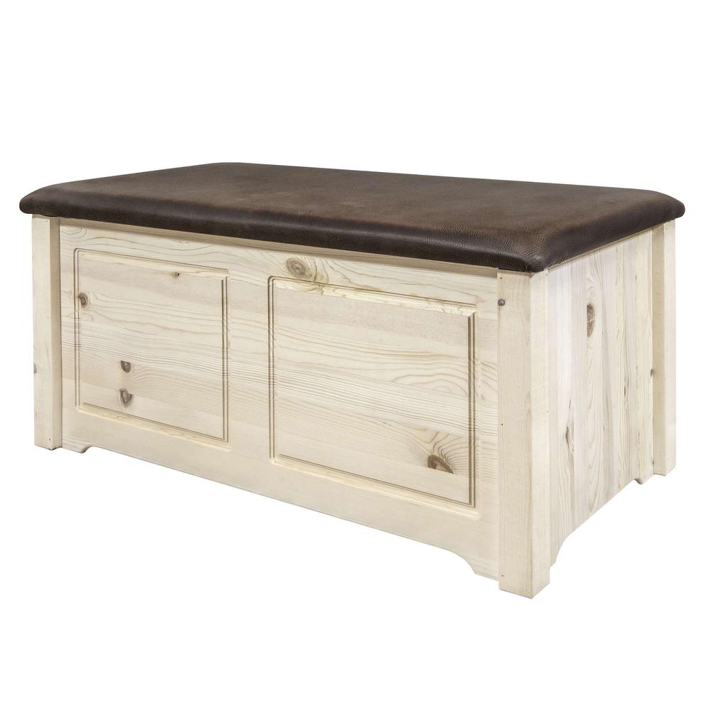 Homestead Collection Small Blanket Chest, Saddle Upholstery, Clear Lacquer Finish. Picture 3