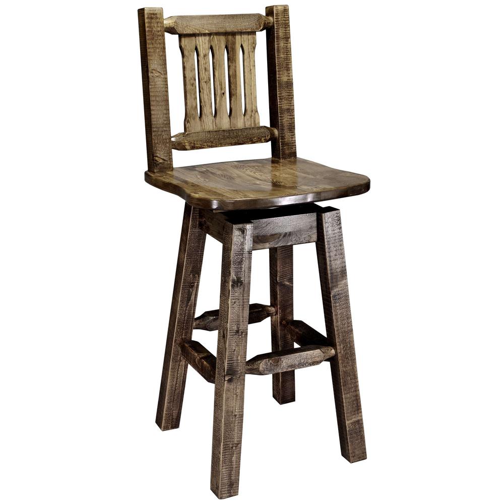 Homestead Collection Counter Height Barstool w/ Back & Swivel, Stain & Lacquer Finish. Picture 1