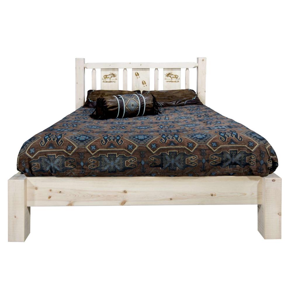 Homestead Collection Twin Platform Bed w/ Laser Engraved Moose Design, Clear Lacquer Finish. Picture 2