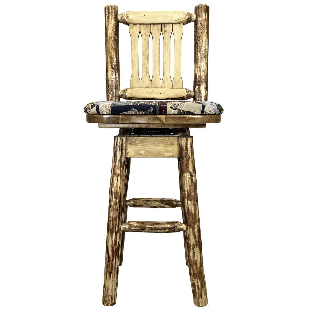 Glacier Country Collection Counter Height Barstool w/ Back & Swivel - Woodland Upholstery. Picture 2