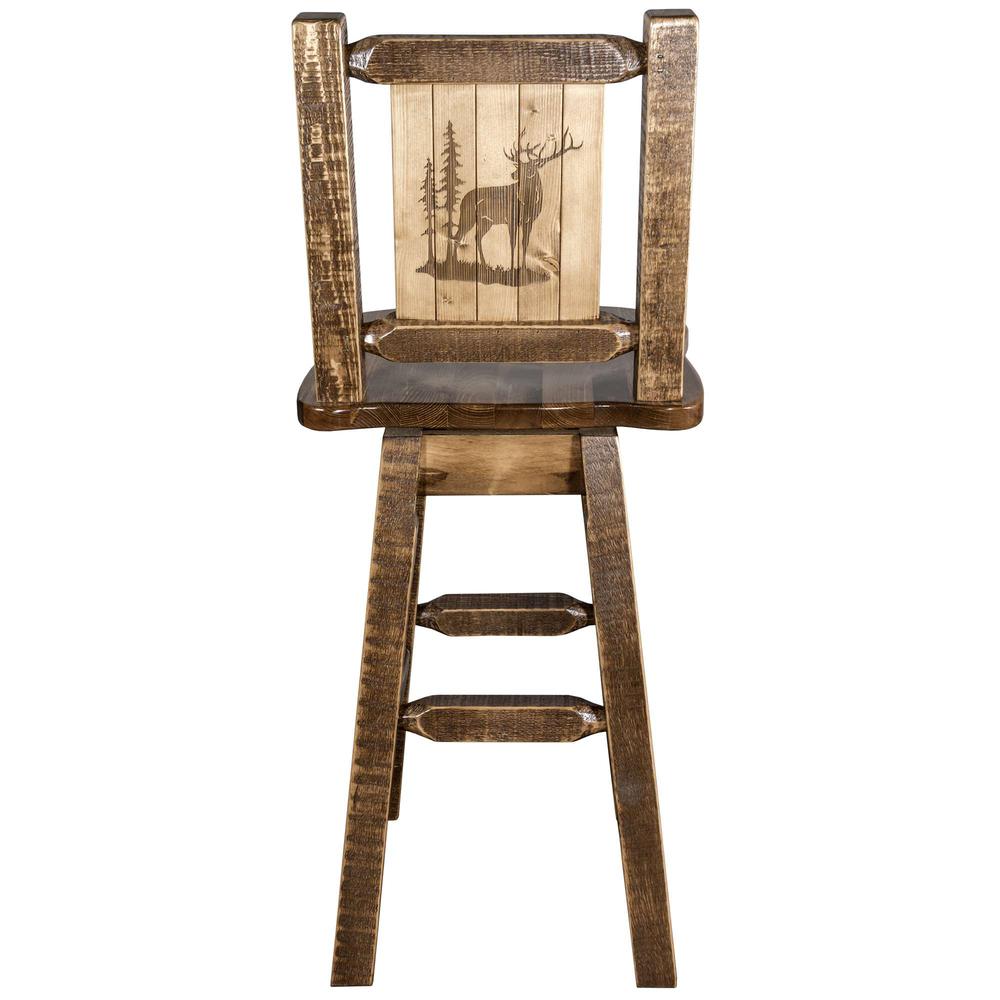 Homestead Collection Counter Height Barstool w/ Back & Swivel w/ Laser Engraved Elk Design, Stain & Lacquer Finish. Picture 2