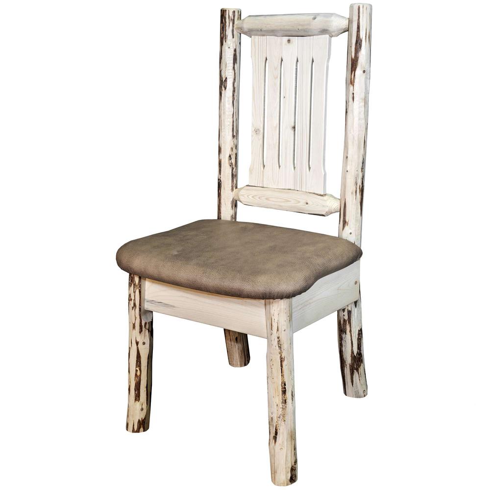 Montana Collection Side Chair, Clear Lacquer Finish w/ Upholstered Seat, Buckskin Pattern. Picture 2