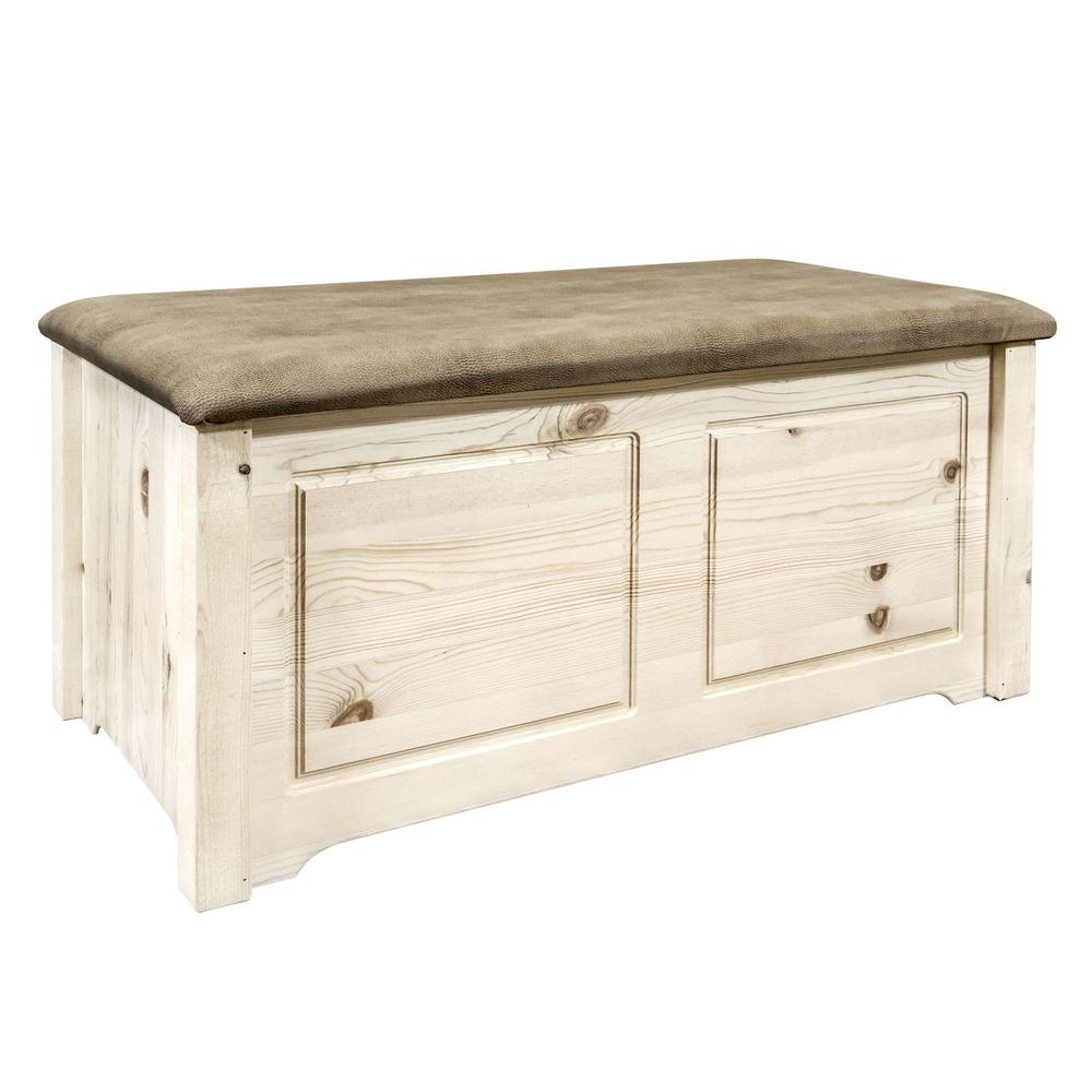 Homestead Collection Small Blanket Chest, Buckskin Upholstery, Clear Lacquer Finish. Picture 1