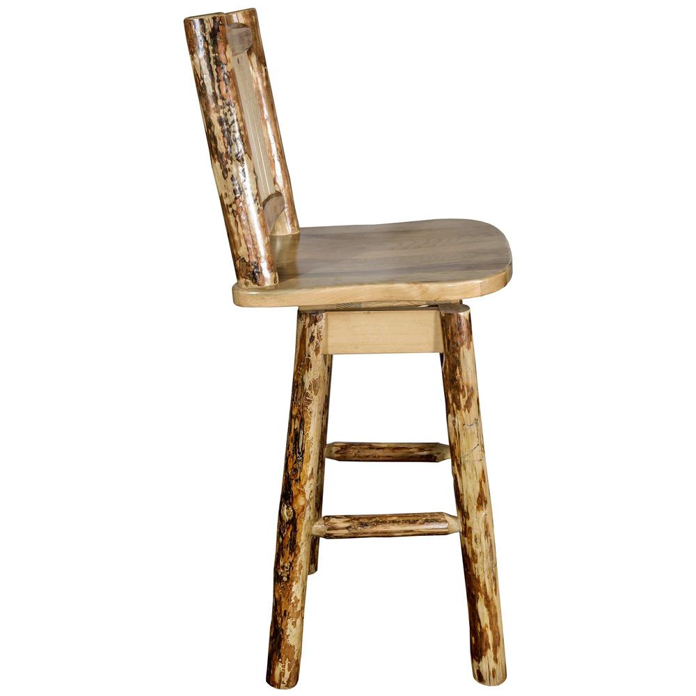 Glacier Country Collection Counter Height Barstool w/ Back & Swivel w/ Laser Engraved Bronc Design. Picture 5