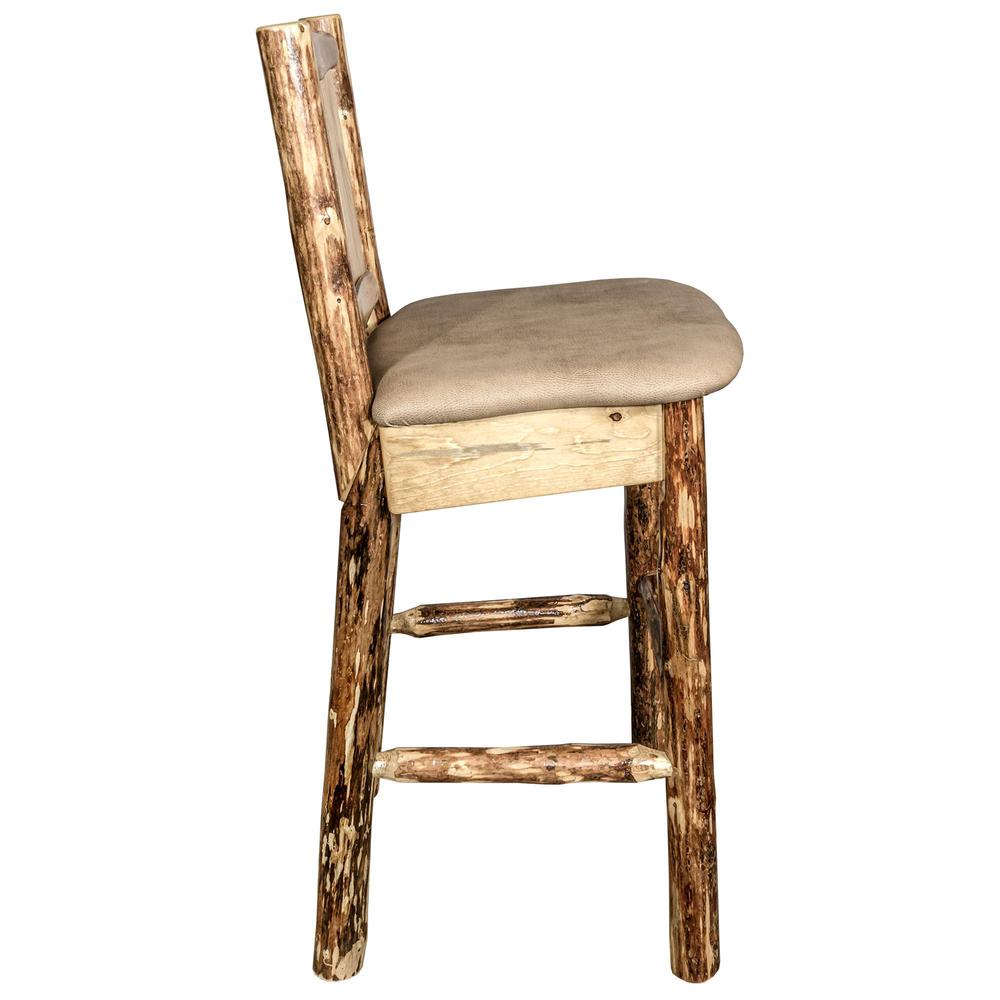 Glacier Country Collection Counter Height Barstool w/ Back - Buckskin Upholstery, w/ Laser Engraved Pine Tree Design. Picture 5