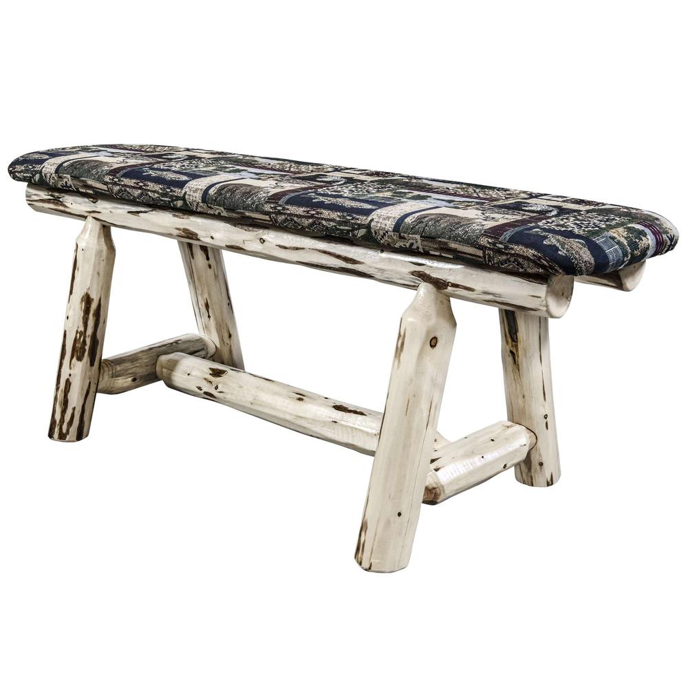 Montana Collection Plank Style Bench, Clear Lacquer Finish, 45 Inch w/ Woodland Upholstery. Picture 3
