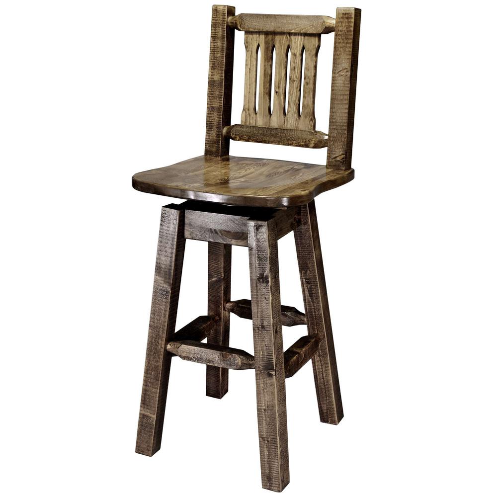 Homestead Collection Counter Height Barstool w/ Back & Swivel, Stain & Lacquer Finish. Picture 2