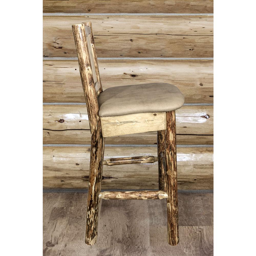 Glacier Country Collection Counter Height Barstool w/ Back - Buckskin Upholstery, w/ Laser Engraved Bear Design. Picture 10