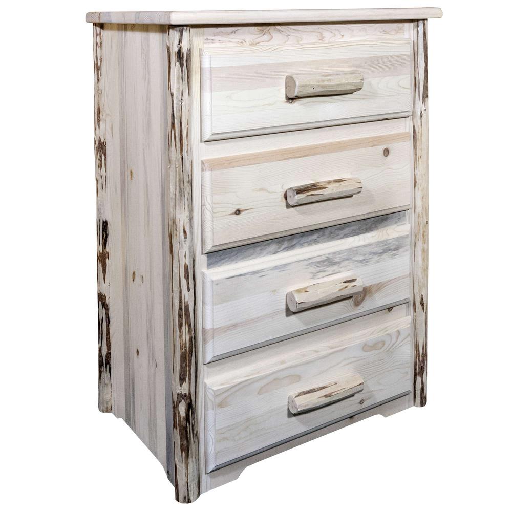 Montana Collection 4 Drawer Chest of Drawers, Clear Lacquer Finish. Picture 1