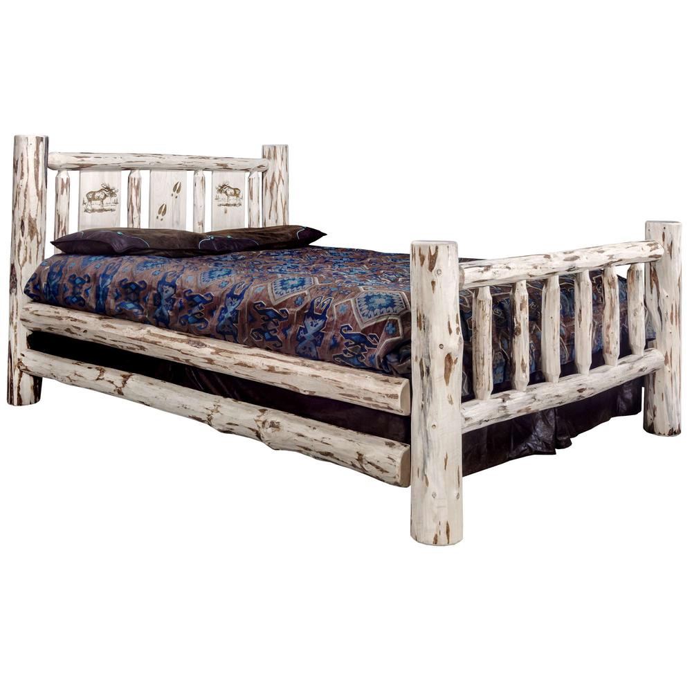 Montana Collection Full Bed w/ Laser Engraved Moose Design, Clear Lacquer Finish. Picture 1