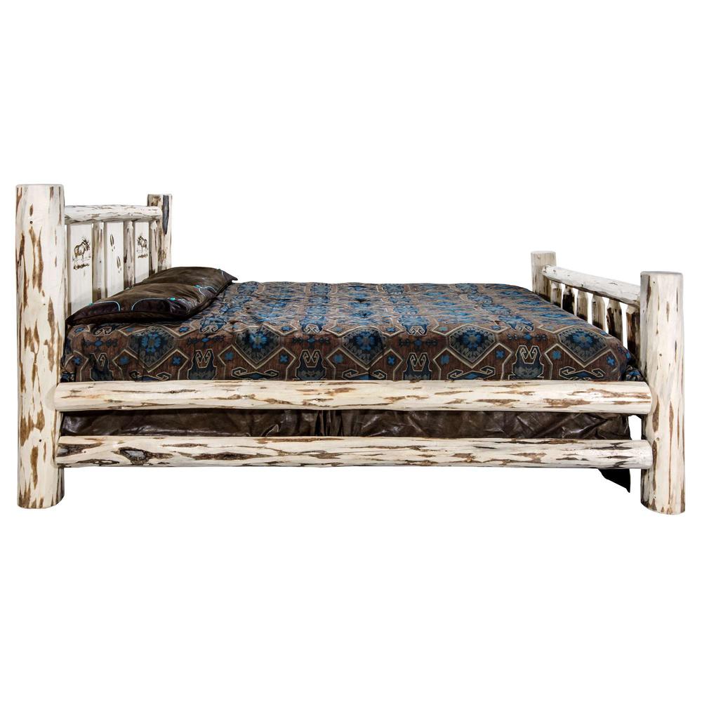 Montana Collection California King Bed w/ Laser Engraved Moose Design, Clear Lacquer Finish. Picture 4