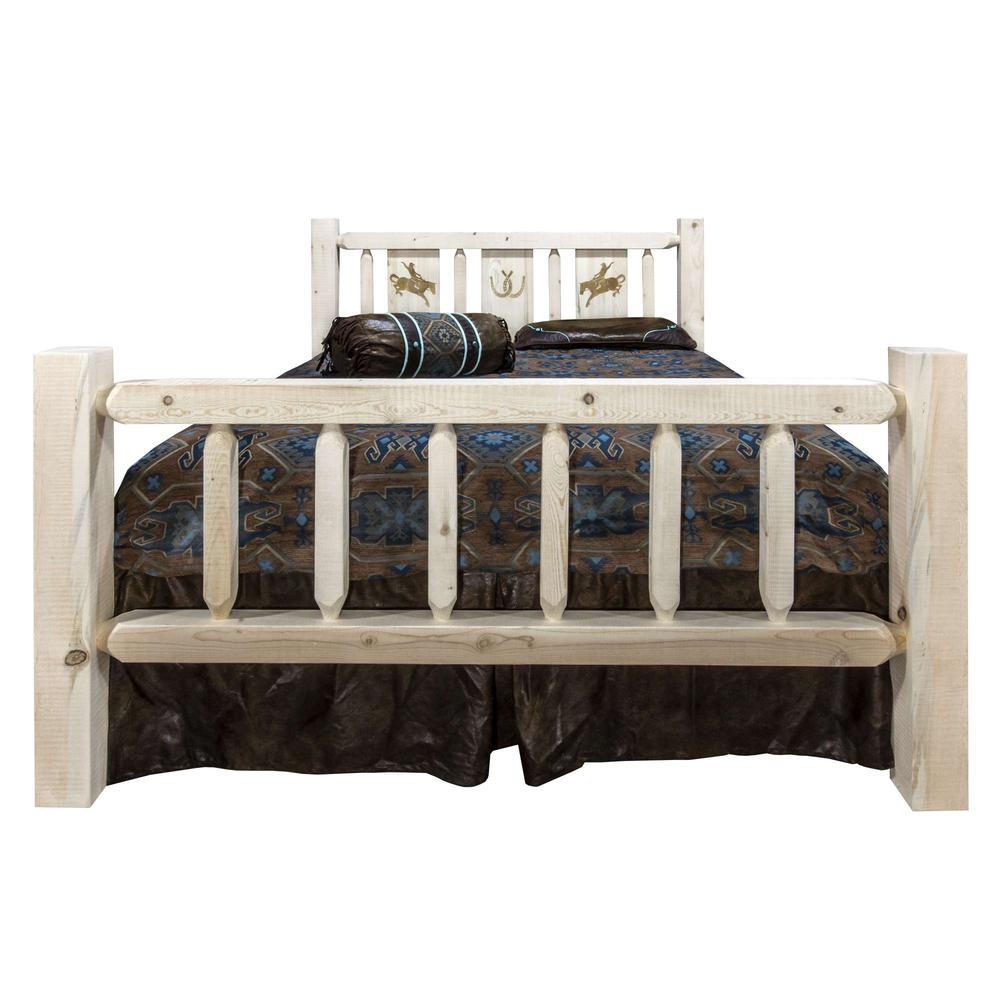 Homestead Collection California King Bed w/ Laser Engraved Bronc Design, Clear Lacquer Finish. Picture 2