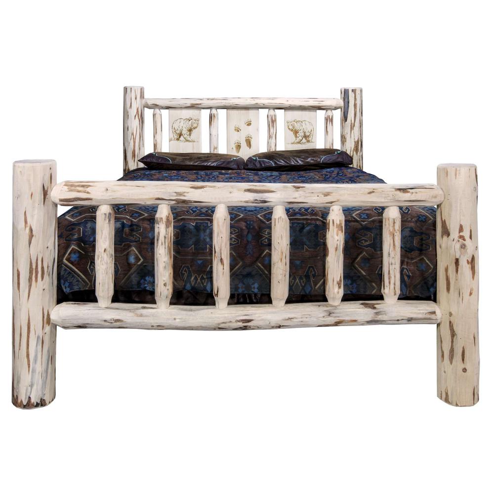 Montana Collection King Bed w/ Laser Engraved Bear Design, Clear Lacquer Finish. Picture 2