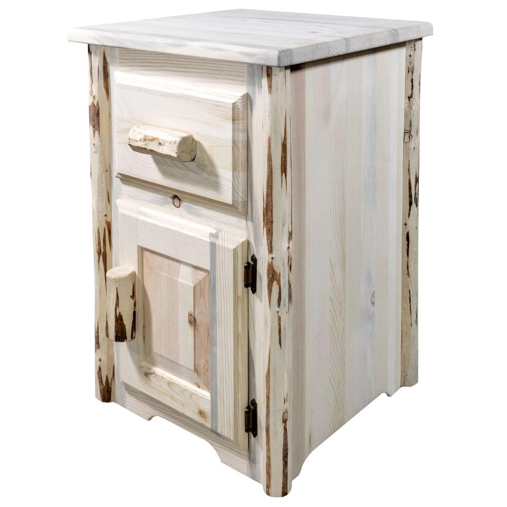 Montana Collection End Table w/ Drawer & Door, Right Hinged, Clear Lacquer Finish. Picture 1