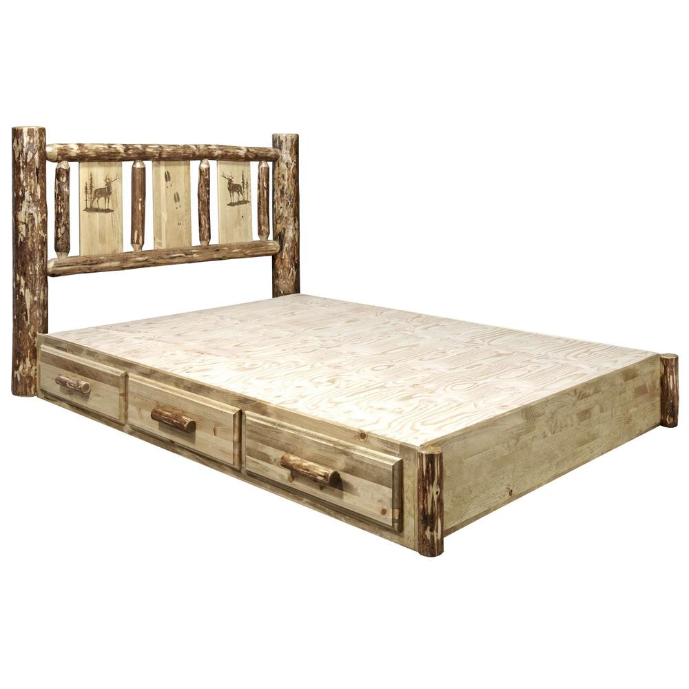 Glacier Country Collection Platform Bed w/ Storage, Full w/ Laser Engraved Elk Design. Picture 5
