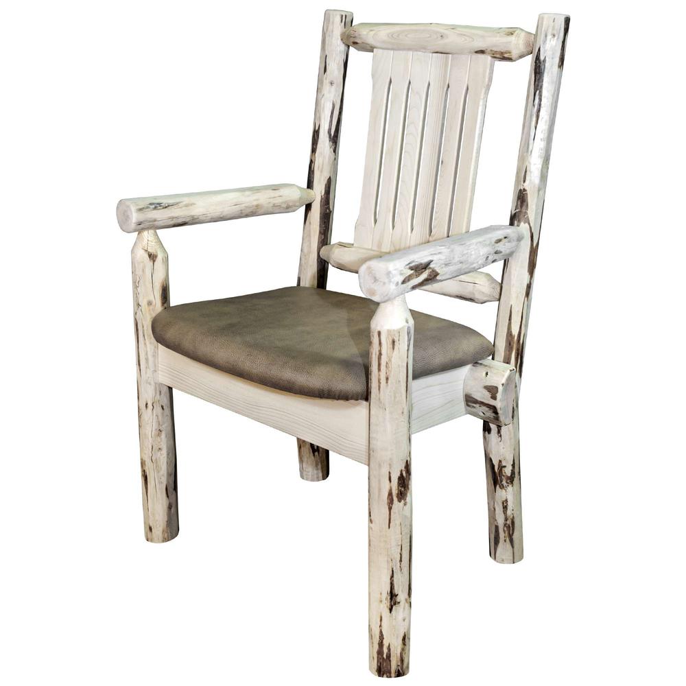 Montana Collection Captain's Chair, Clear Lacquer Finish w/ Upholstered Seat, Buckskin Pattern. Picture 3