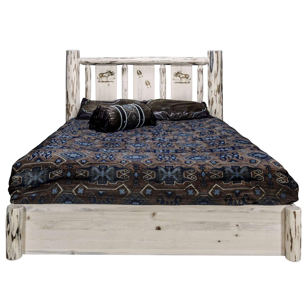 Montana Collection Platform Bed w/ Storage, Twin w/ Laser Engraved Moose Design, Clear Lacquer Finish. Picture 2