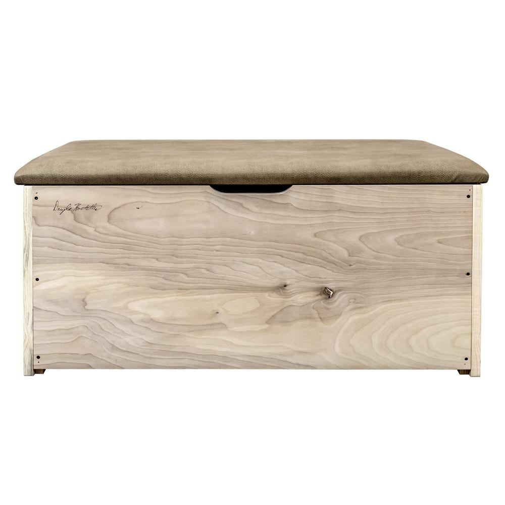 Homestead Collection Small Blanket Chest, Buckskin Upholstery, Clear Lacquer Finish. Picture 6