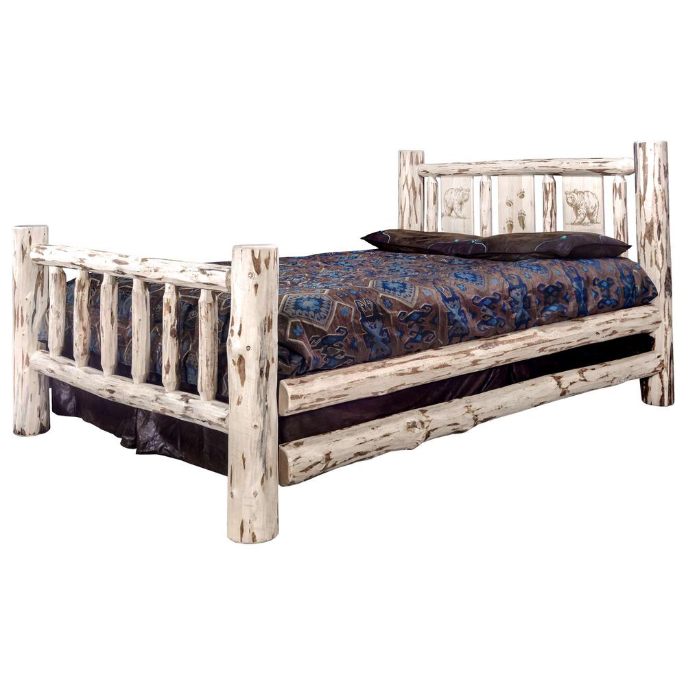Montana Collection Twin Bed w/ Laser Engraved Bear Design, Clear Lacquer Finish. Picture 3