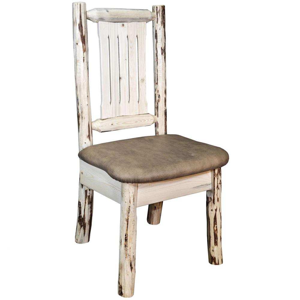Montana Collection Side Chair, Clear Lacquer Finish w/ Upholstered Seat, Buckskin Pattern. Picture 1