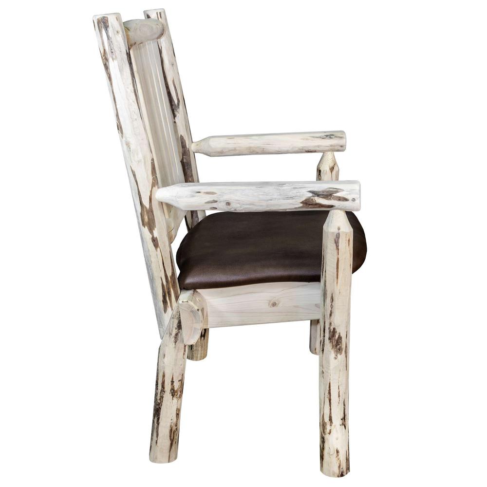 Montana Collection Captain's Chair, Clear Lacquer Finish w/ Upholstered Seat, Saddle Pattern. Picture 4