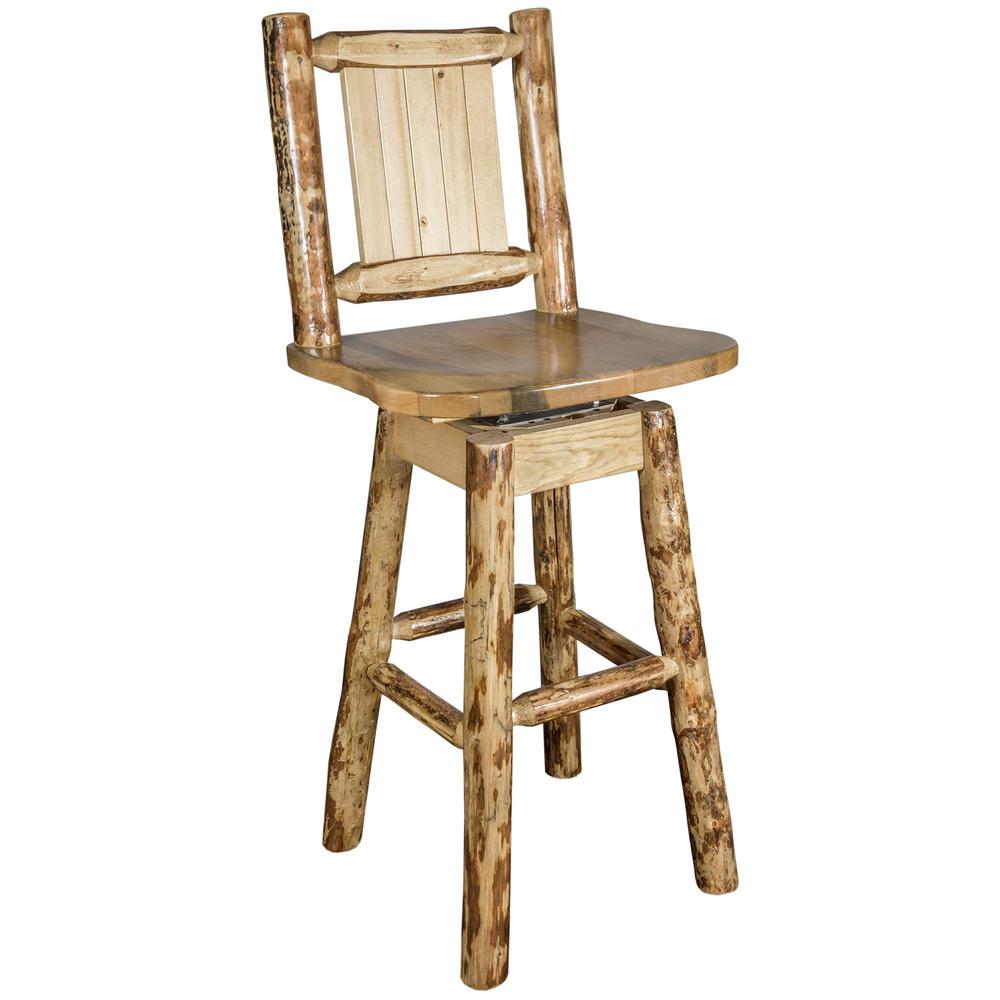 Glacier Country Collection Counter Height Barstool w/ Back & Swivel w/ Laser Engraved Pine Tree Design. Picture 3