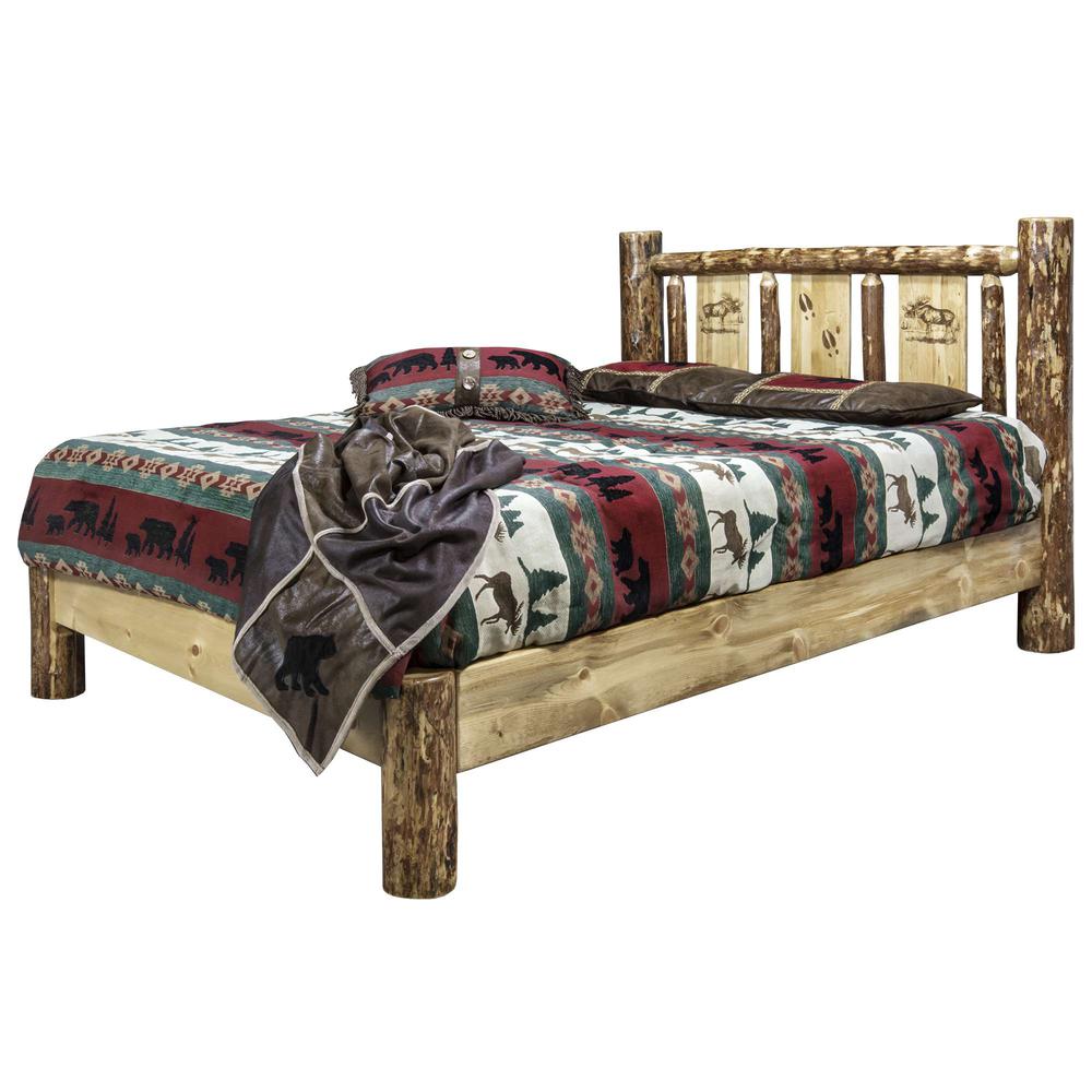 Glacier Country Collection Full Platform Bed w/ Laser Engraved Moose Design. Picture 3