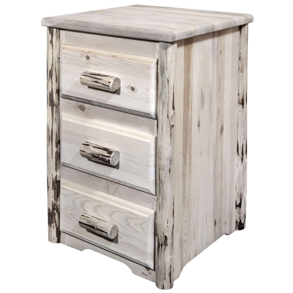 Montana Collection Nightstand with 3 Drawers, Clear Lacquer Finish. Picture 3