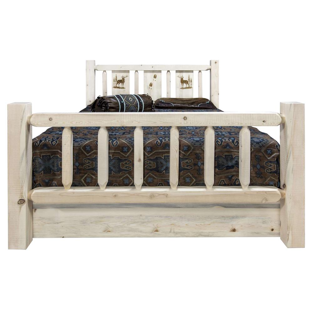 Homestead Collection Full Storage Bed w/ Laser Engraved Elk Design, Clear Lacquer Finish. Picture 2