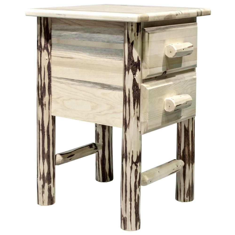 Montana Collection Nightstand with 2 Drawers, Clear Lacquer Finish. Picture 1
