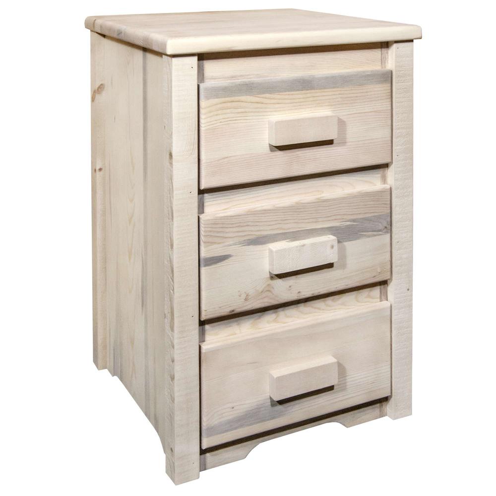 Homestead Collection Nightstand with 3 Drawers, Clear Lacquer Finish. Picture 1