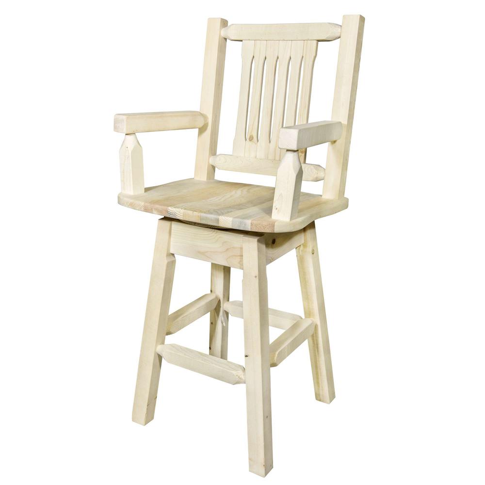 Homestead Collection Captain's Barstool w/ Back & Swivel, Clear Lacquer Finish. Picture 3