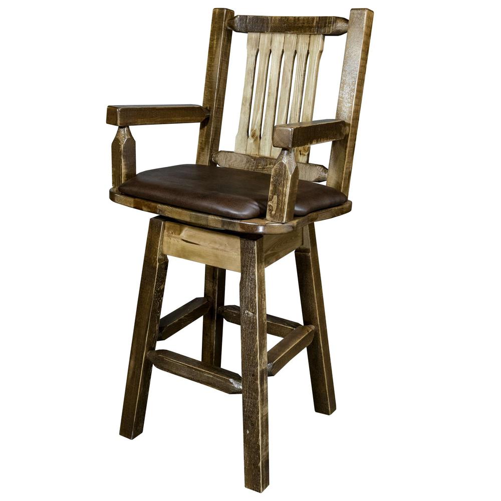Homestead Collection Counter Height Swivel Captain's Barstool - Saddle Upholstery, Stain & Lacquer Finish. Picture 3