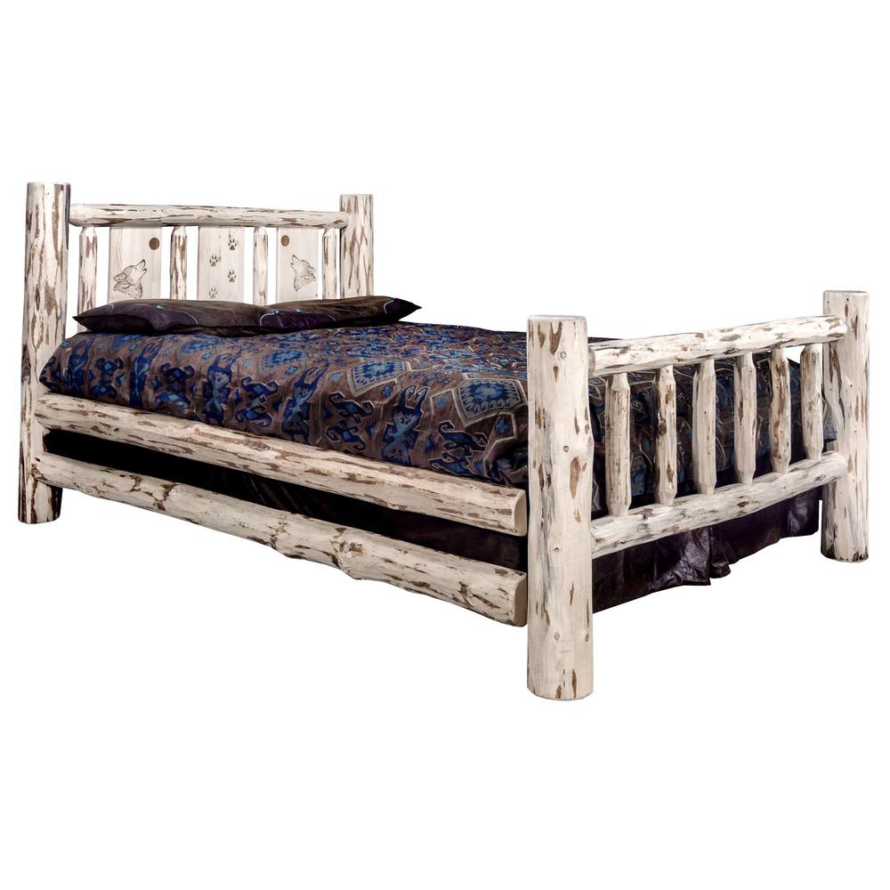 Montana Collection Twin Bed w/ Laser Engraved Wolf Design, Clear Lacquer Finish. Picture 1