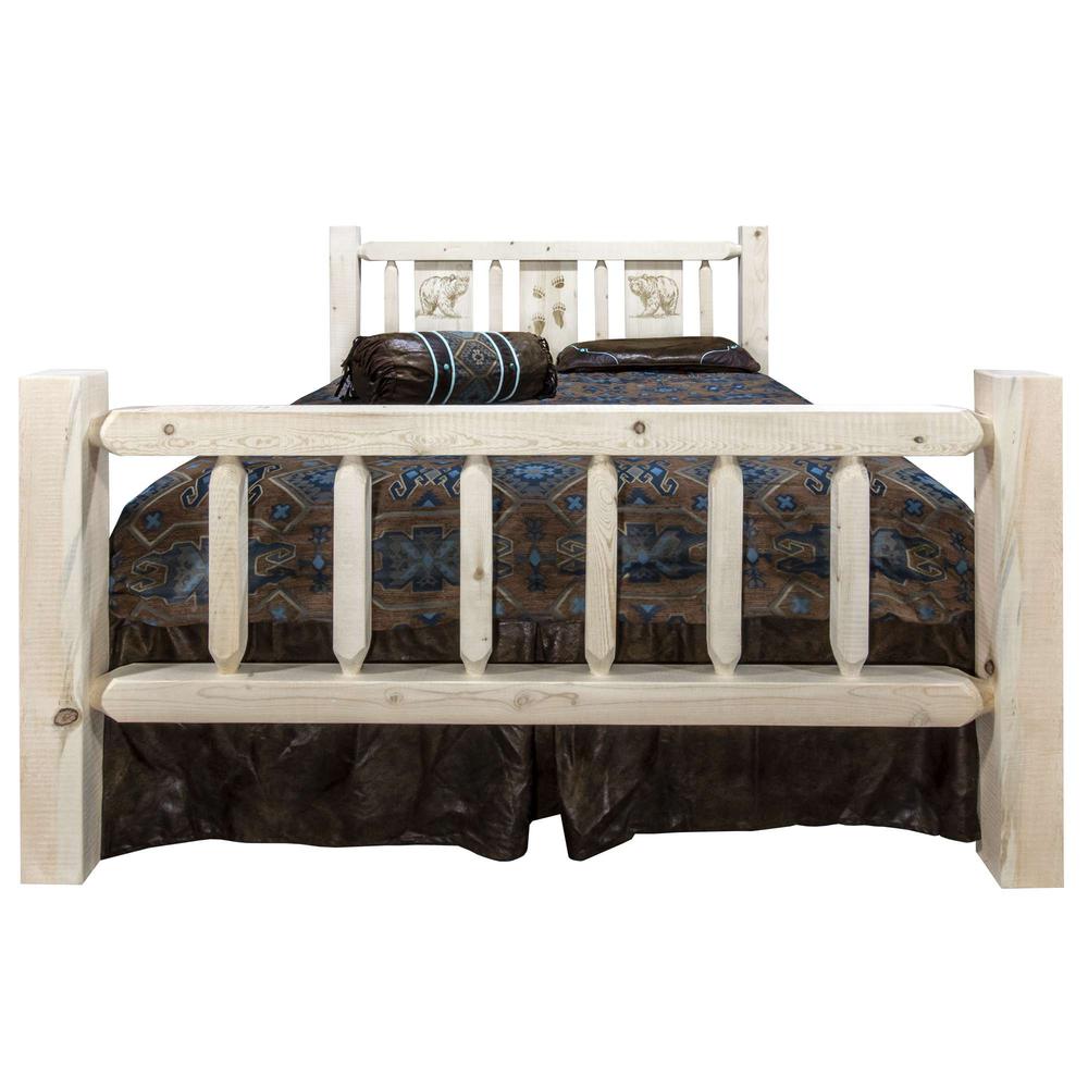 Homestead Collection King Bed w/ Laser Engraved Bear Design, Clear Lacquer Finish. Picture 2