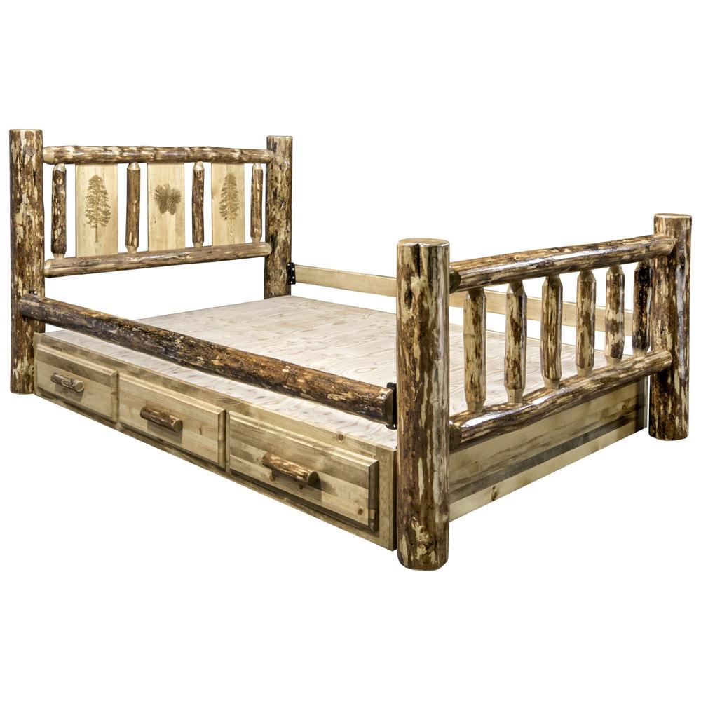 Glacier Country Collection Full Storage Bed w/ Laser Engraved Pine Design. Picture 5