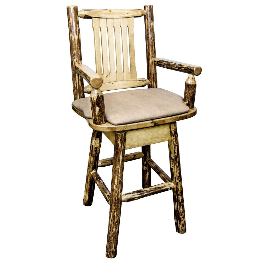 Glacier Country Collection Counter Height Swivel Captain's Barstool - Buckskin Upholstery. Picture 1