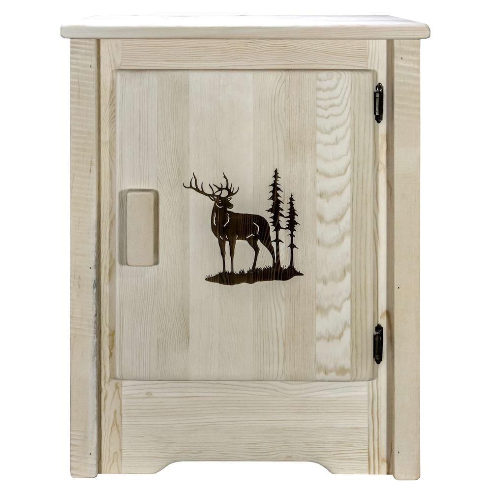 Homestead Collection Accent Cabinet w/ Laser Engraved Elk Design, Right Hinged, Clear Lacquer Finish. Picture 2