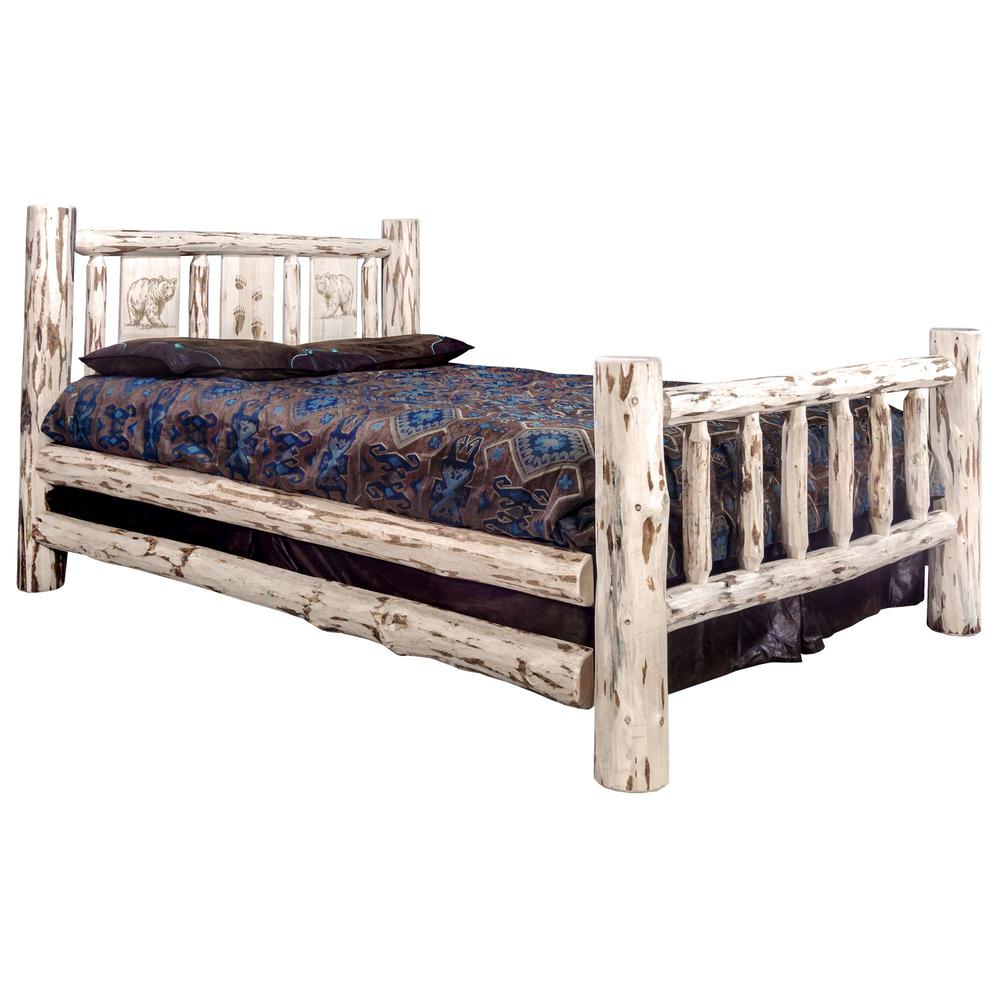 Montana Collection King Bed w/ Laser Engraved Bear Design, Clear Lacquer Finish. Picture 1