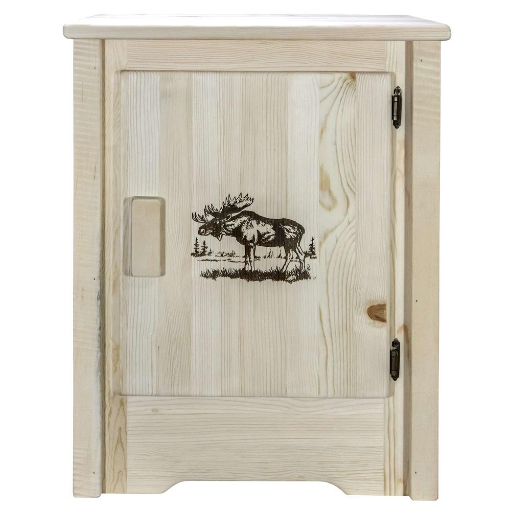 Homestead Collection Accent Cabinet w/ Laser Engraved Moose Design, Right Hinged, Clear Lacquer Finish. Picture 2