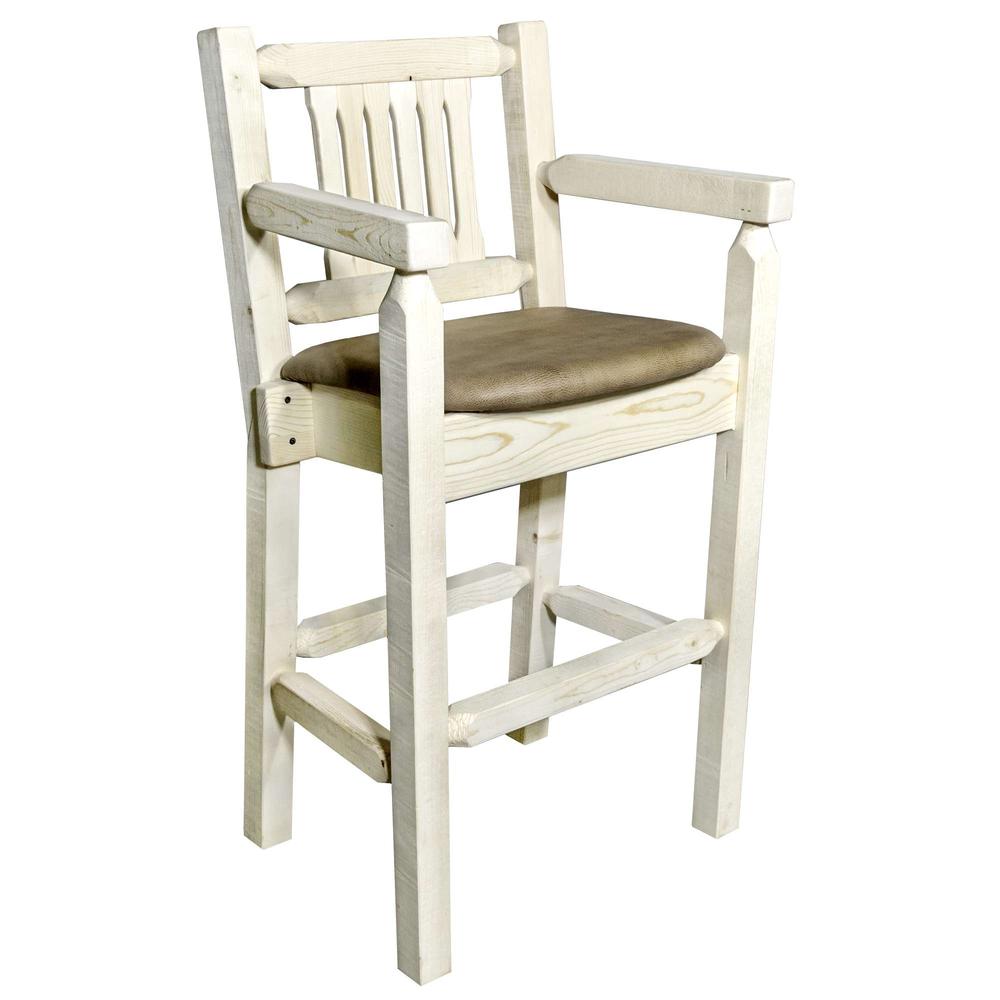 Homestead Collection Captain's Barstool - Buckskin Upholstery, Clear Lacquer Finish. Picture 1